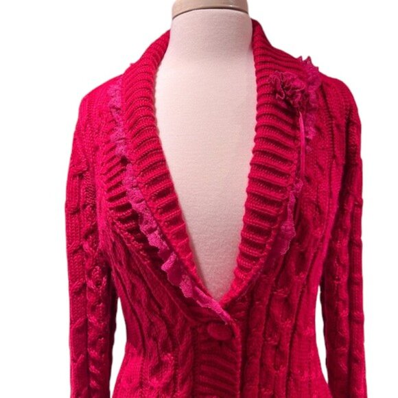 Betsey Johnson BLACK LABEL VIntage Y2K Red Rose Pink Sweater Duster Coat Dress - Picture 8 of 10